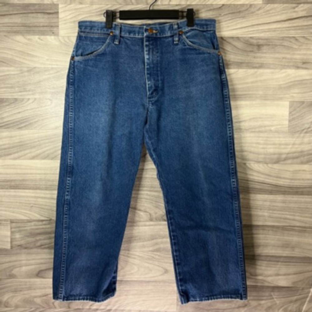 Wangler‎ Mens Classic Straight Jeans Blue 5 Pocket Medium Wash Denim 35x32